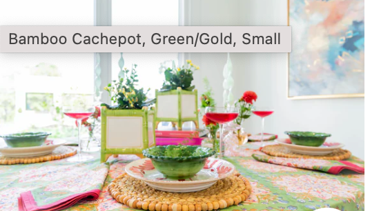 Bamboo Cachepot, Green/Gold, Large - Clements Fine Rugs