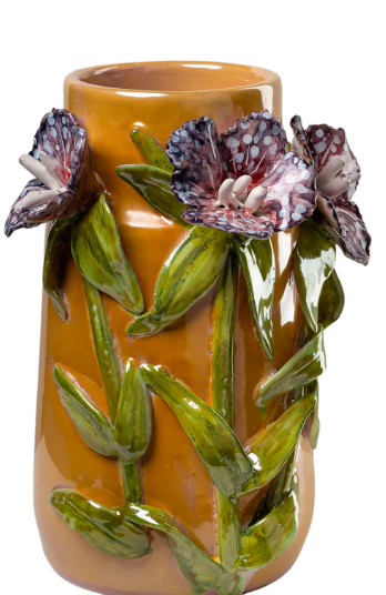 Vase Med. Mango W/ Lavender Flowers - Clements Fine Rugs