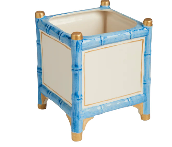 Bamboo Cachepot, Blue/Gold, Small - Clements Fine Rugs 